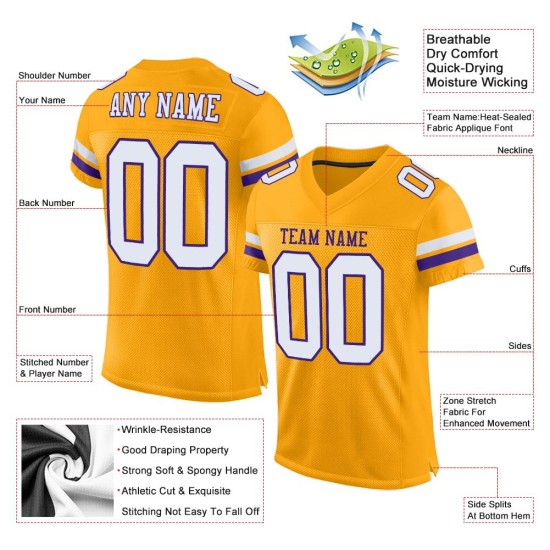 Maglia da calcio autentica personalizzata in maglia oro bianco-viola Maglia da calcio autentica personalizzata in maglia oro bianco-viola