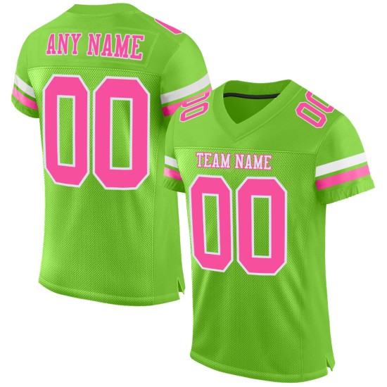 Maglia da calcio personalizzata rosa-bianca autentica in rete verde neon Maglia da calcio personalizzata rosa-bianca autentica in rete verde neon