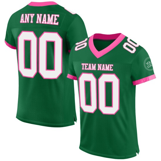 Maglia da football autentica bianca e rosa in mesh personalizzata Kelly Green Maglia da football autentica bianca e rosa in mesh personalizzata Kelly Green