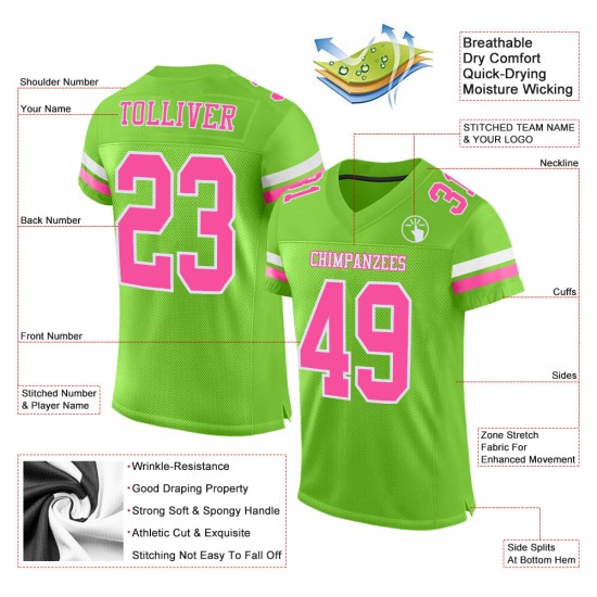 Maglia da calcio personalizzata rosa-bianca autentica in rete verde neon Maglia da calcio personalizzata rosa-bianca autentica in rete verde neon